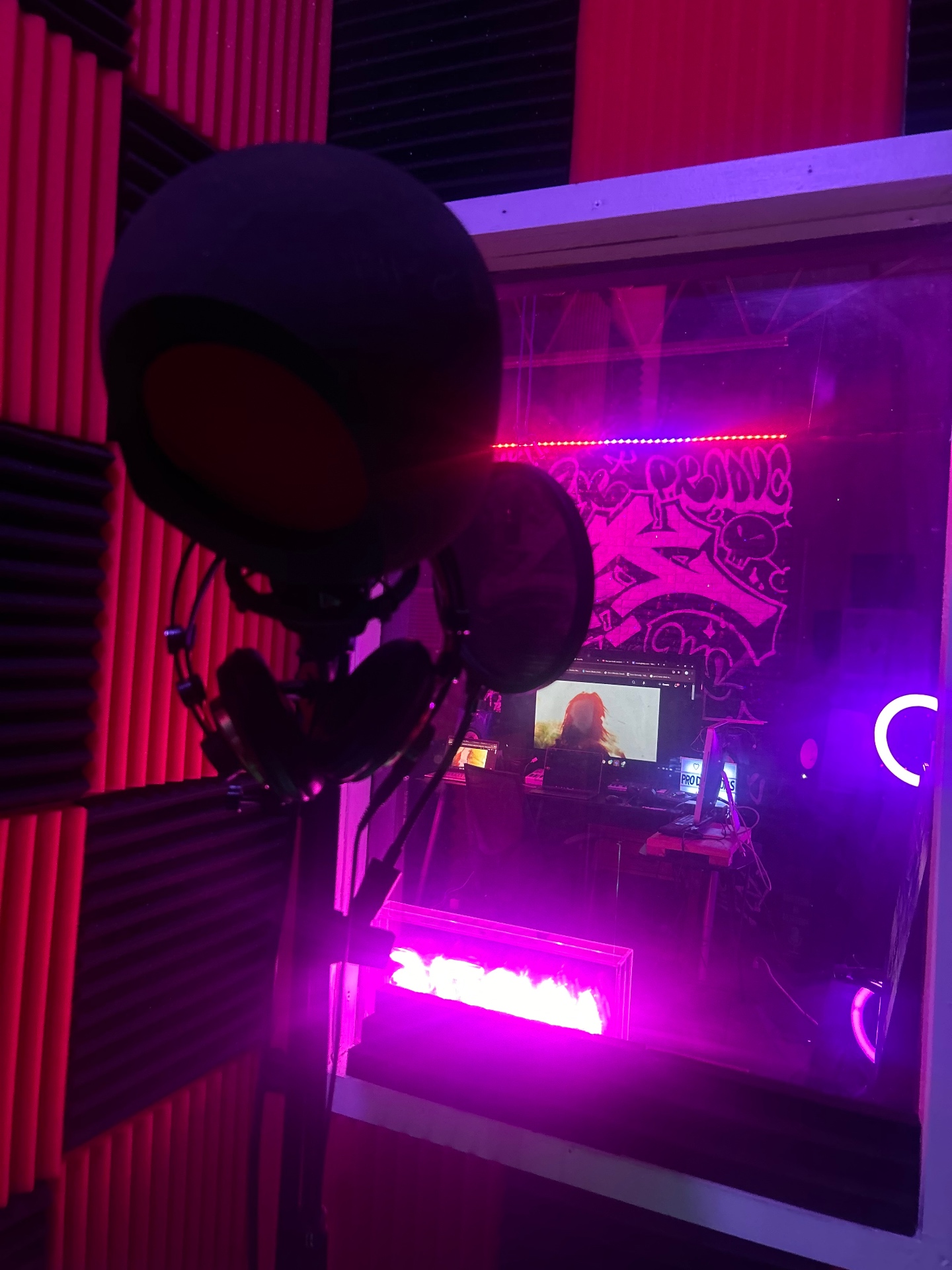 Vocal booth microphone at 1K Productions